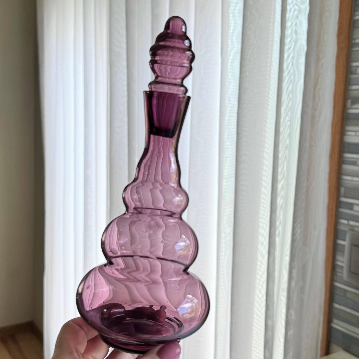 Vintage Amethyst Purple Decanter Set with Two Glasses