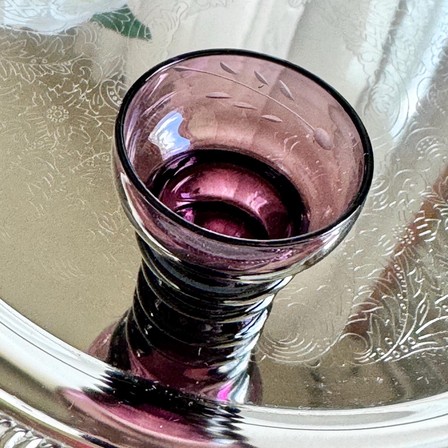 Vintage Amethyst Purple Decanter Set with Two Glasses
