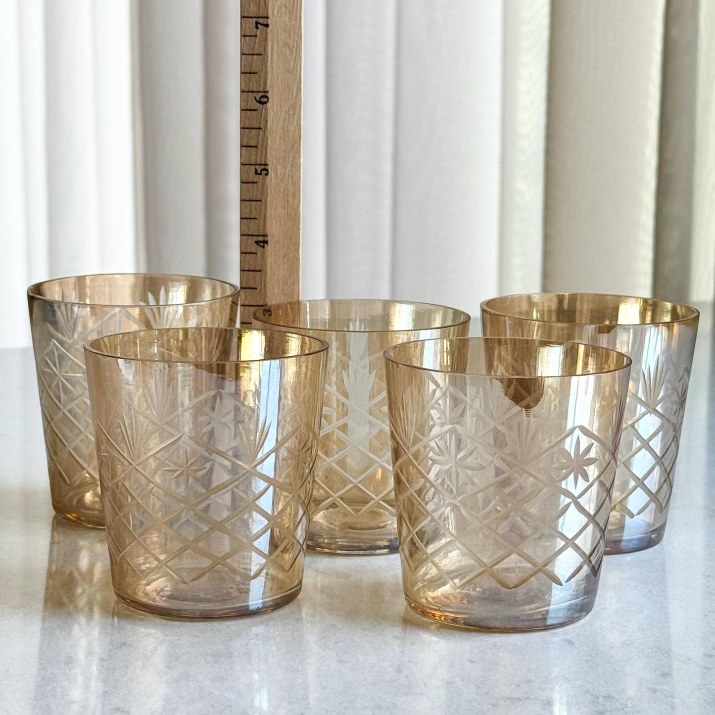 Vintage Cut to Clear Iridescent Gold Candle Holders - Set of 5