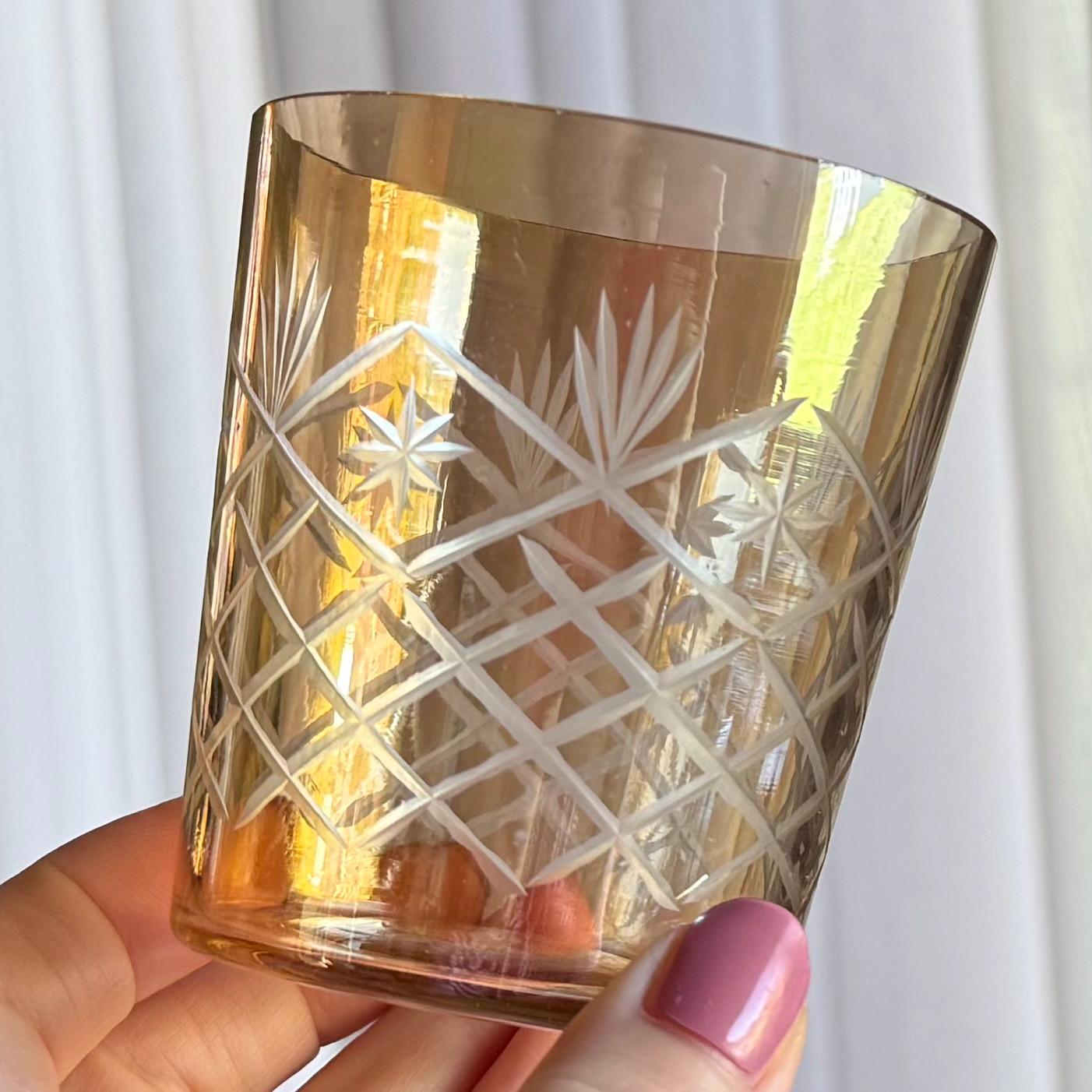Vintage Cut to Clear Iridescent Gold Candle Holders - Set of 5