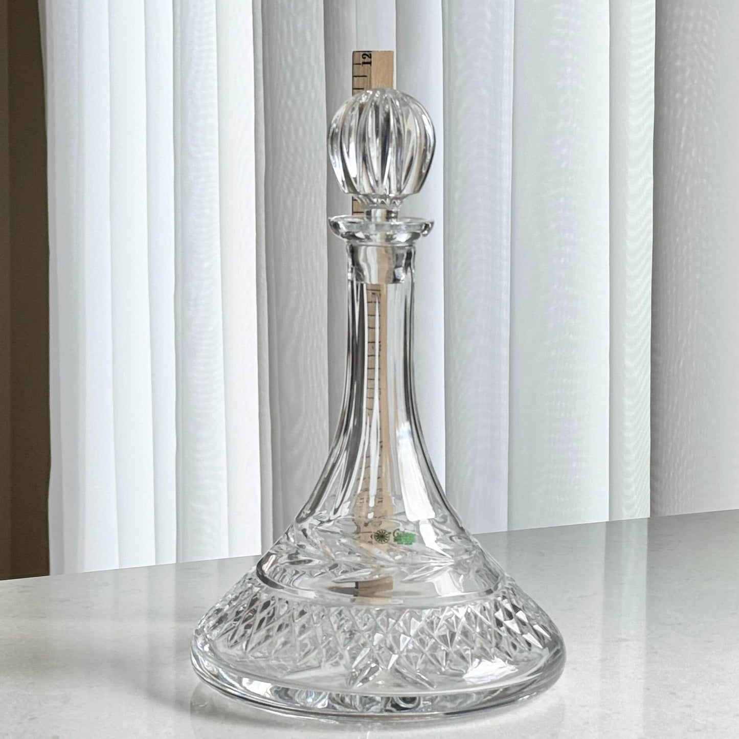 Vintage Galway Leah Irish Crystal Decanter with Four Glasses and Wood Tray