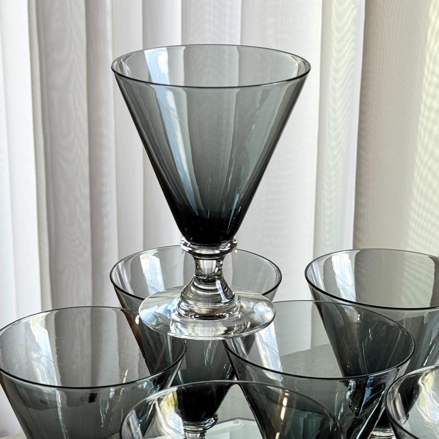 Vintage Seneca Charcoal Gray Glasses (Stem #1605) - Set of 10