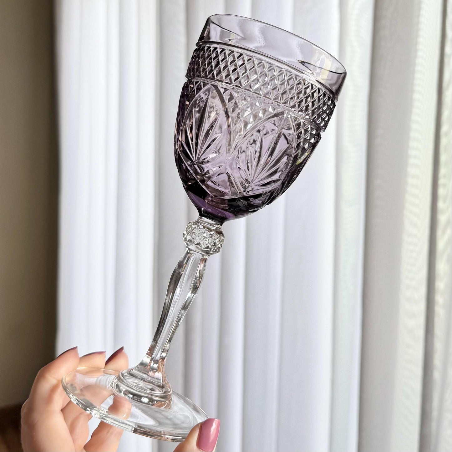 Vintage Cristal D’Arques-Durand Antique Pattern Amethyst Purple Glasses - Set of 7