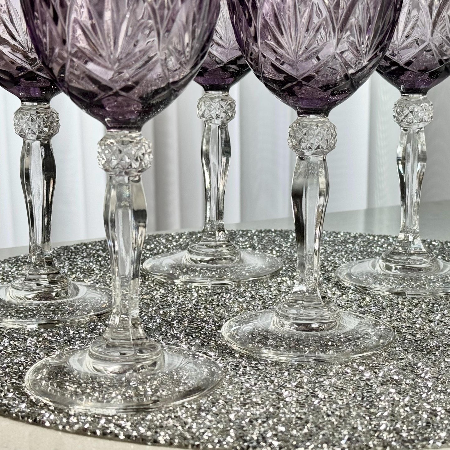 Vintage Cristal D’Arques-Durand Antique Pattern Amethyst Purple Glasses - Set of 7