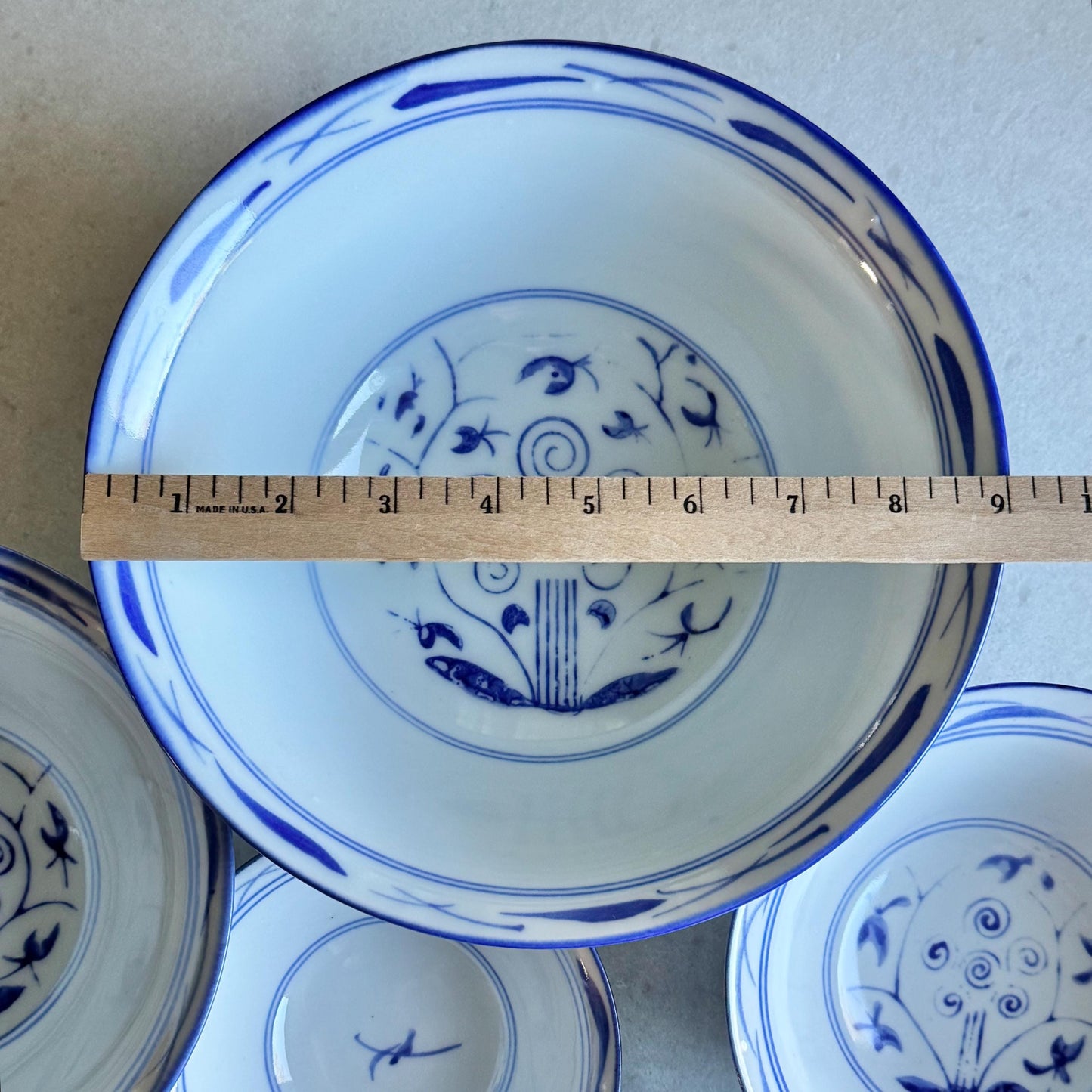 Vintage Blue and White Chinese Nesting Bowls - Set of 7