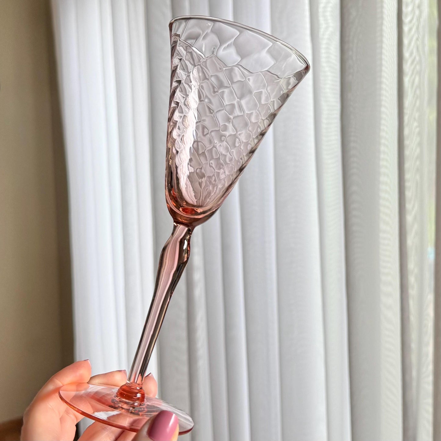 Vintage Pink Diamond Optic Glasses - Set of 6