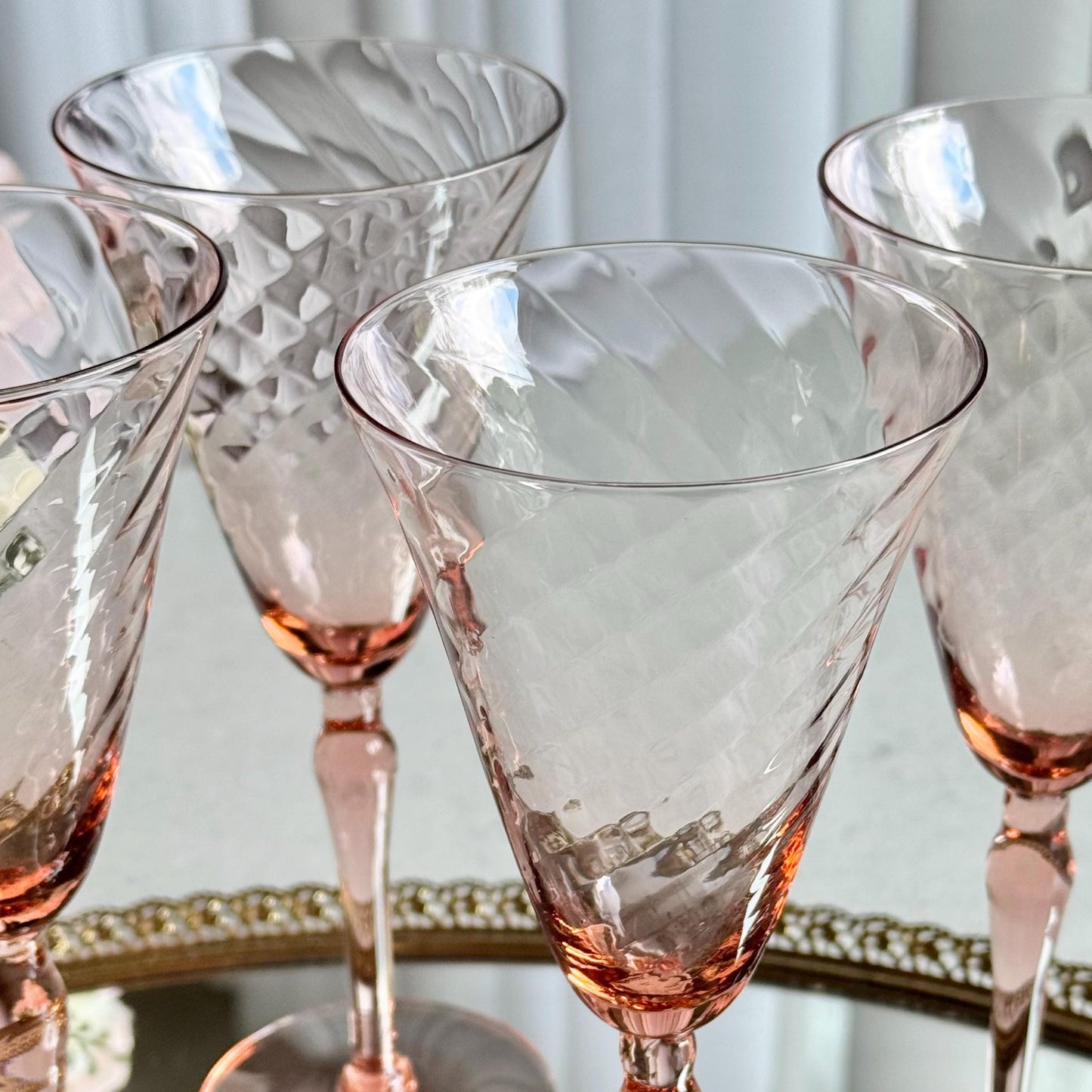 Vintage Pink Diamond Optic Glasses - Set of 6