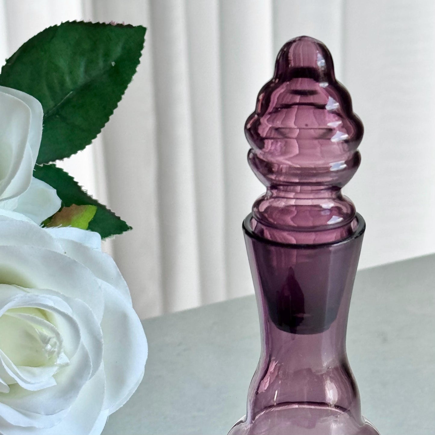 Vintage Amethyst Purple Decanter Set with Two Glasses
