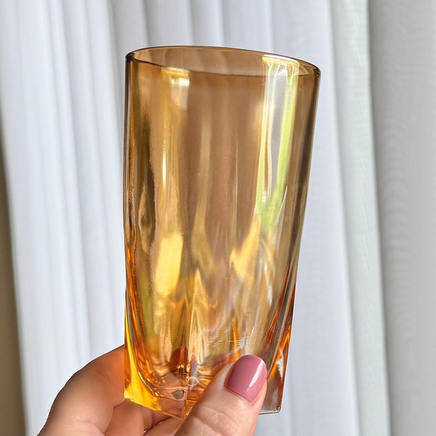 Vintage Jeannette Glass Iridescent Marigold Square Base Tumblers - Set of 6