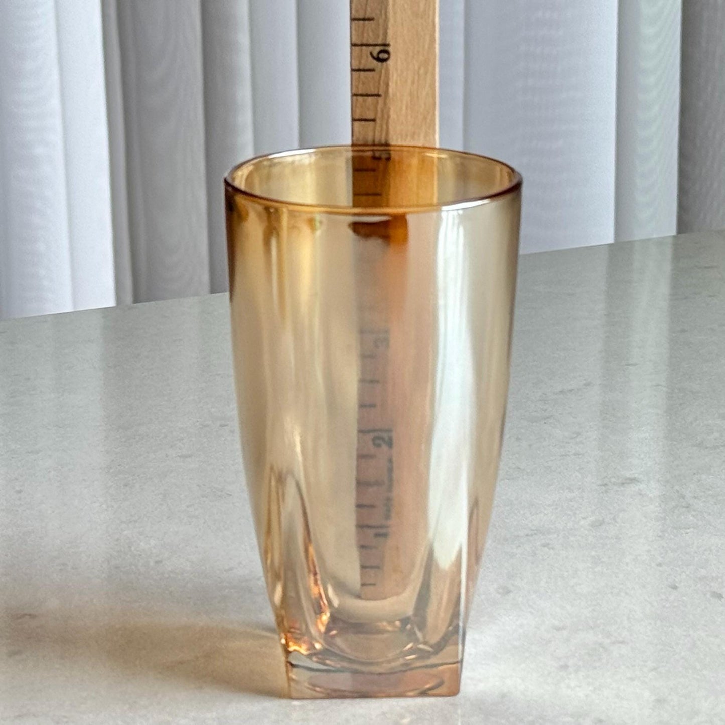 Vintage Jeannette Glass Iridescent Marigold Square Base Tumblers - Set of 6
