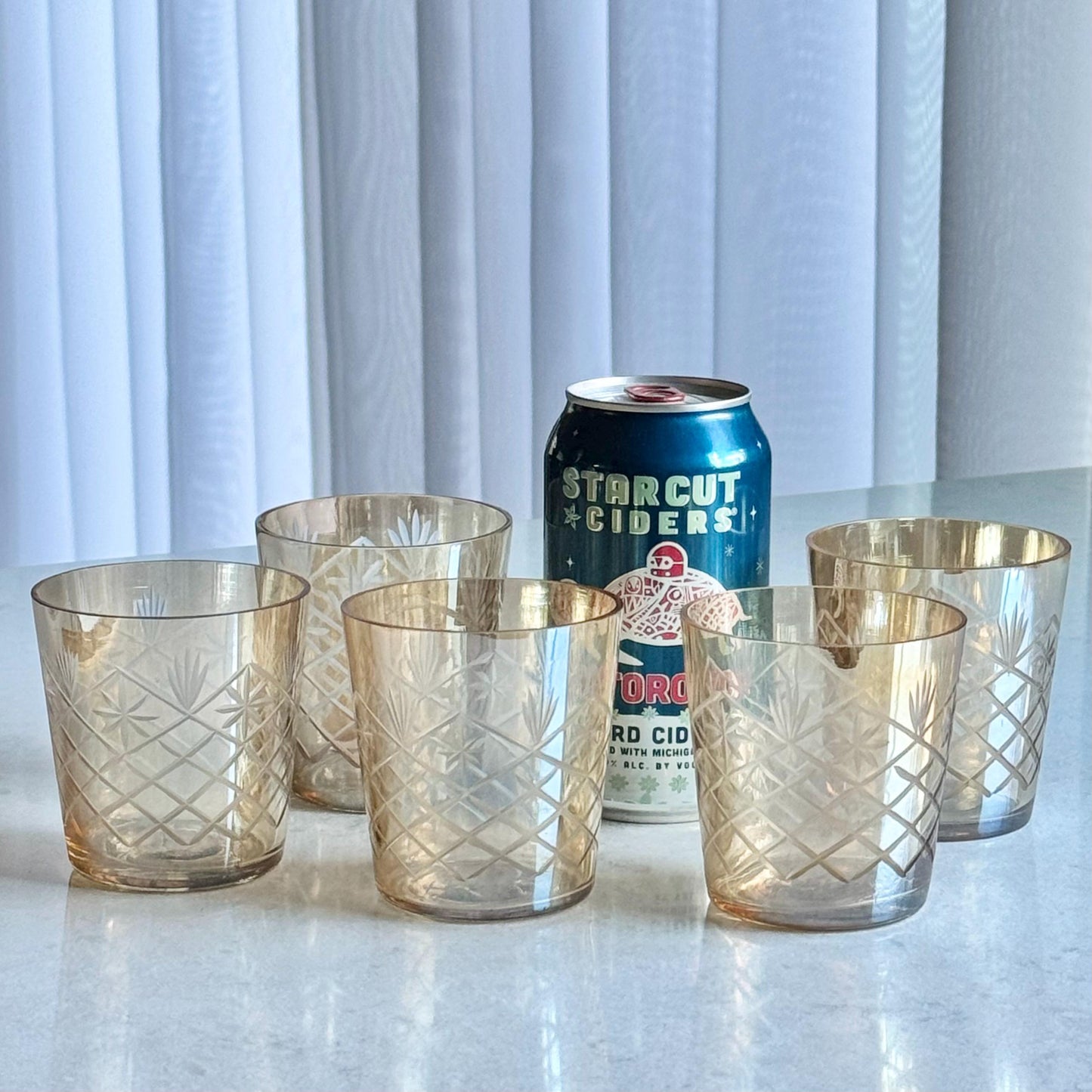 Vintage Cut to Clear Iridescent Gold Candle Holders - Set of 5