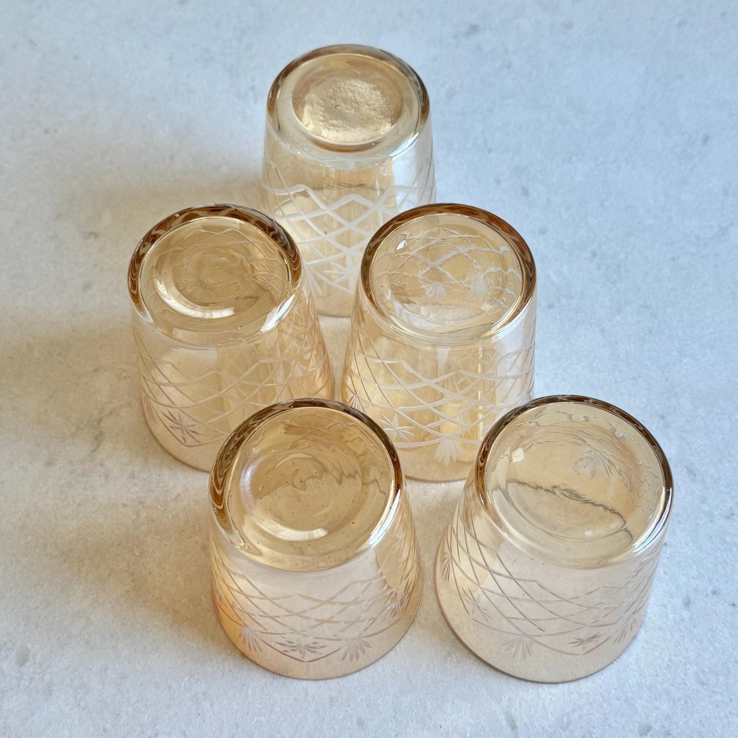 Vintage Cut to Clear Iridescent Gold Candle Holders - Set of 5