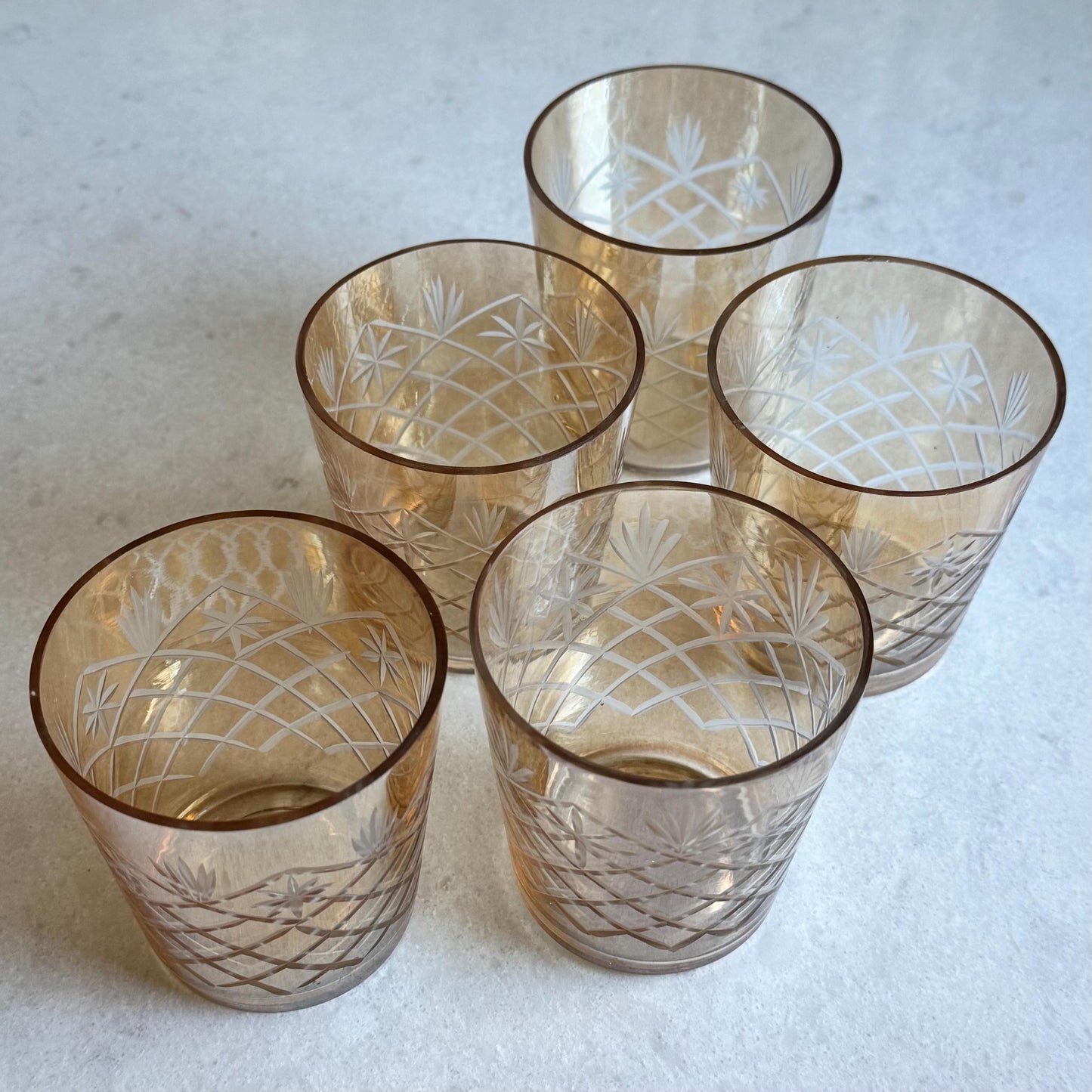 Vintage Cut to Clear Iridescent Gold Candle Holders - Set of 5