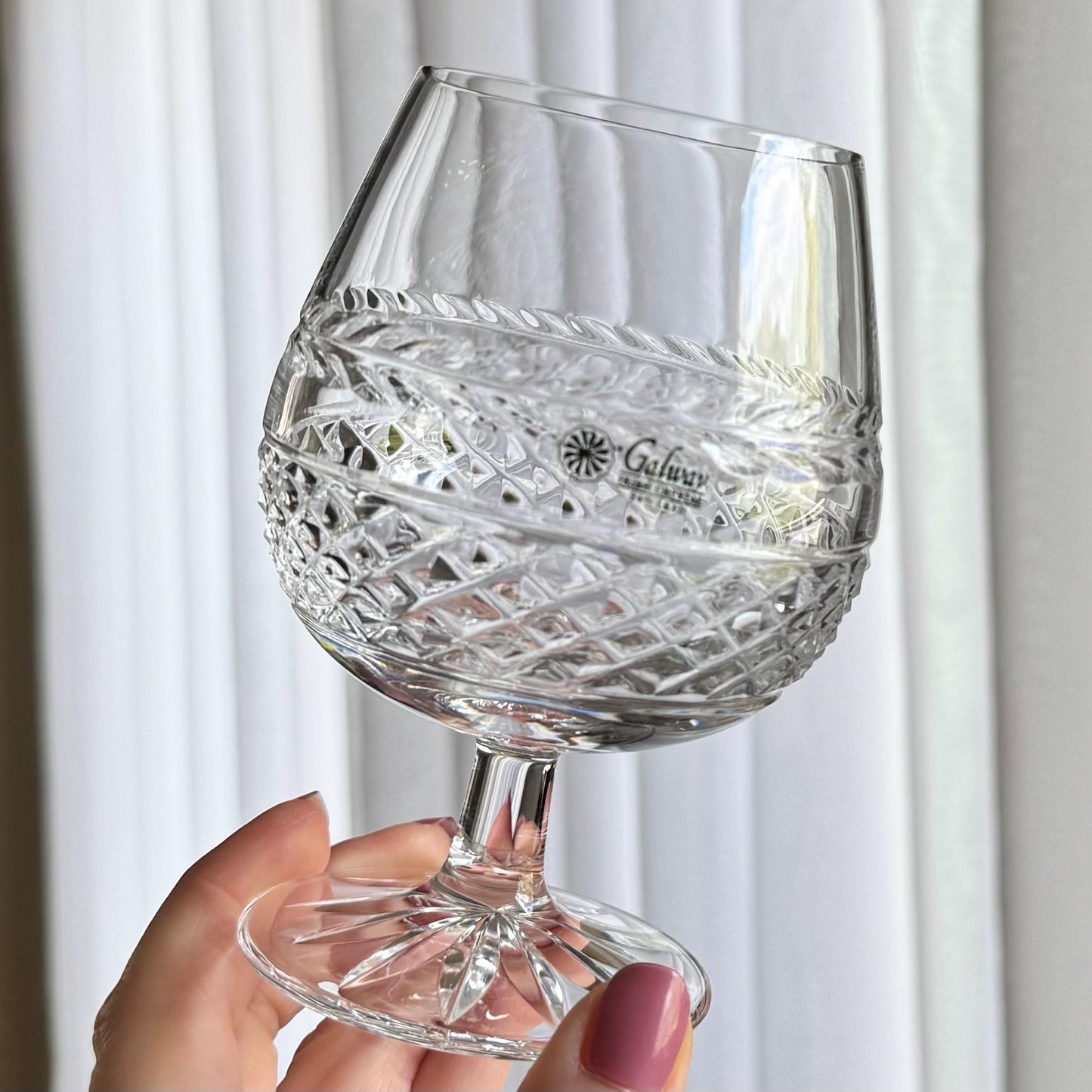 Vintage Galway Leah Irish Crystal Decanter with Four Glasses and Wood Tray
