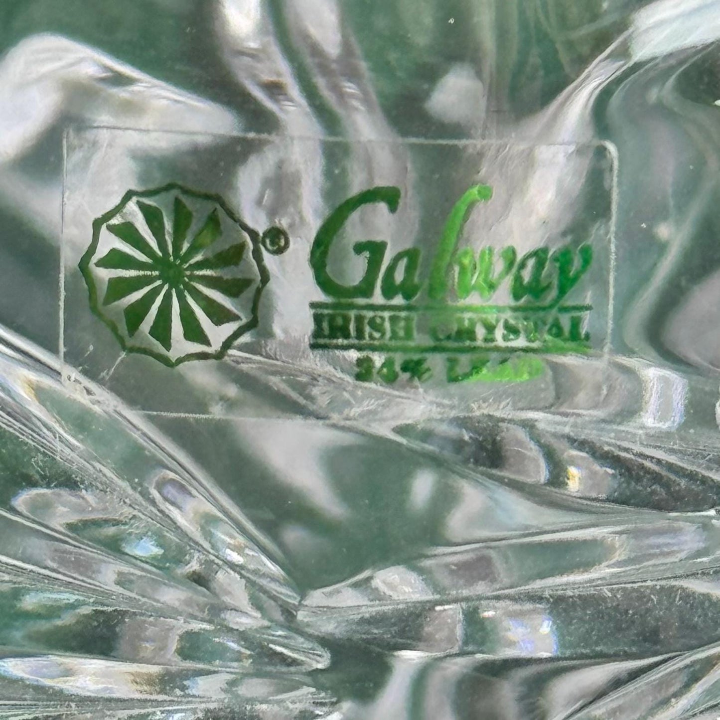 Vintage Galway Leah Irish Crystal Decanter with Four Glasses and Wood Tray