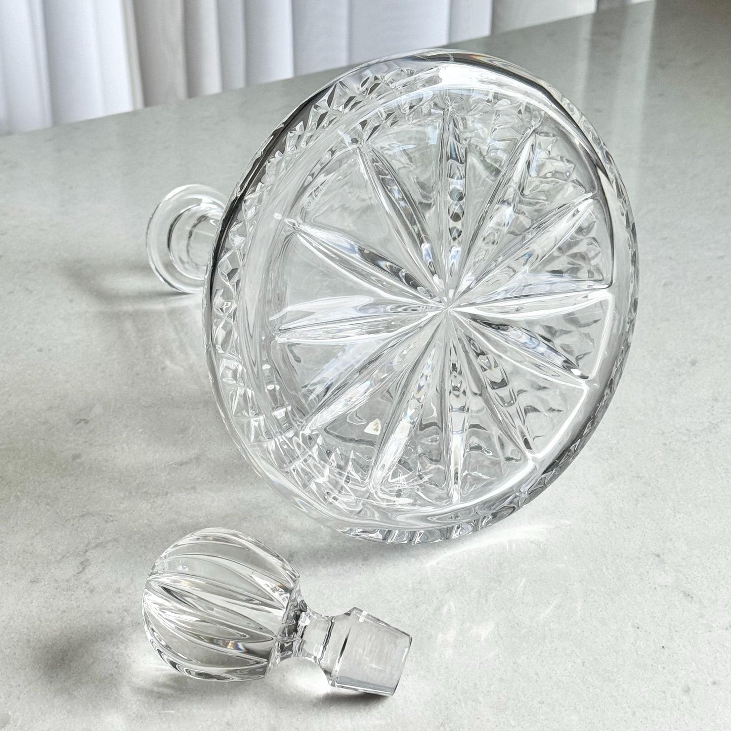 Vintage Galway Leah Irish Crystal Decanter with Four Glasses and Wood Tray