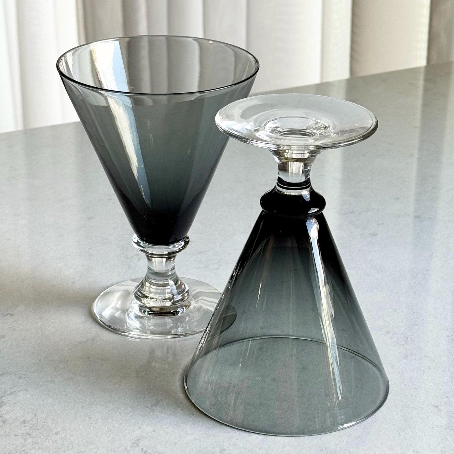 Vintage Seneca Charcoal Gray Glasses (Stem #1605) - Set of 10