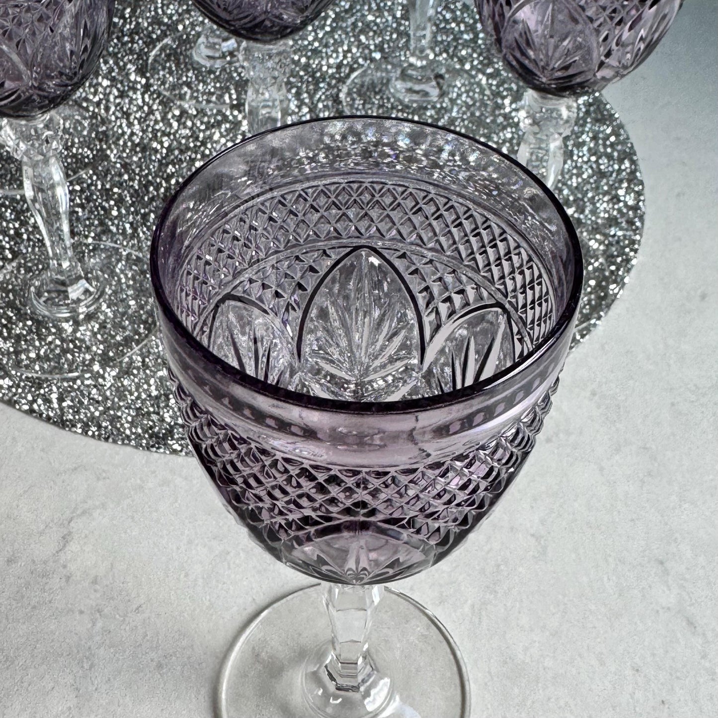 Vintage Cristal D’Arques-Durand Antique Pattern Amethyst Purple Glasses - Set of 7