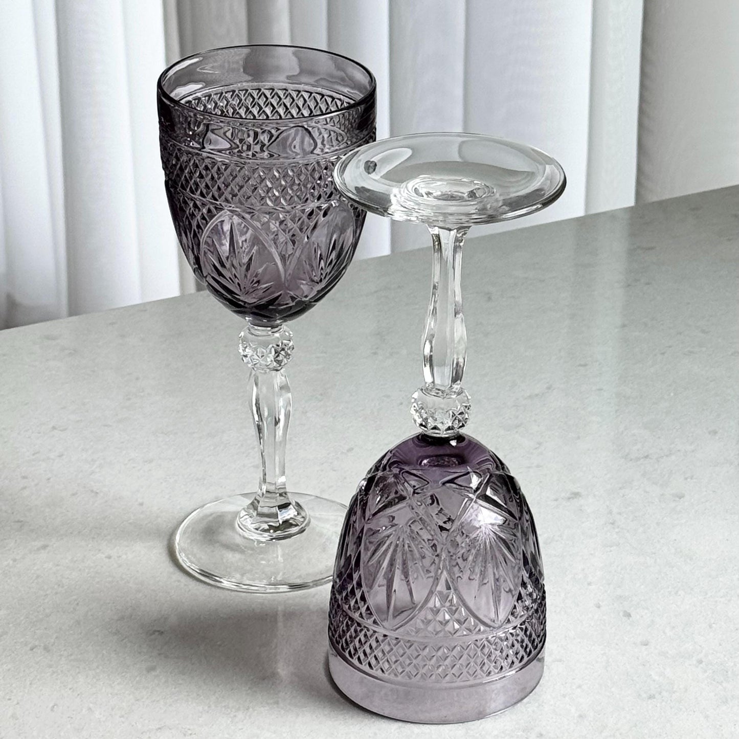 Vintage Cristal D’Arques-Durand Antique Pattern Amethyst Purple Glasses - Set of 7