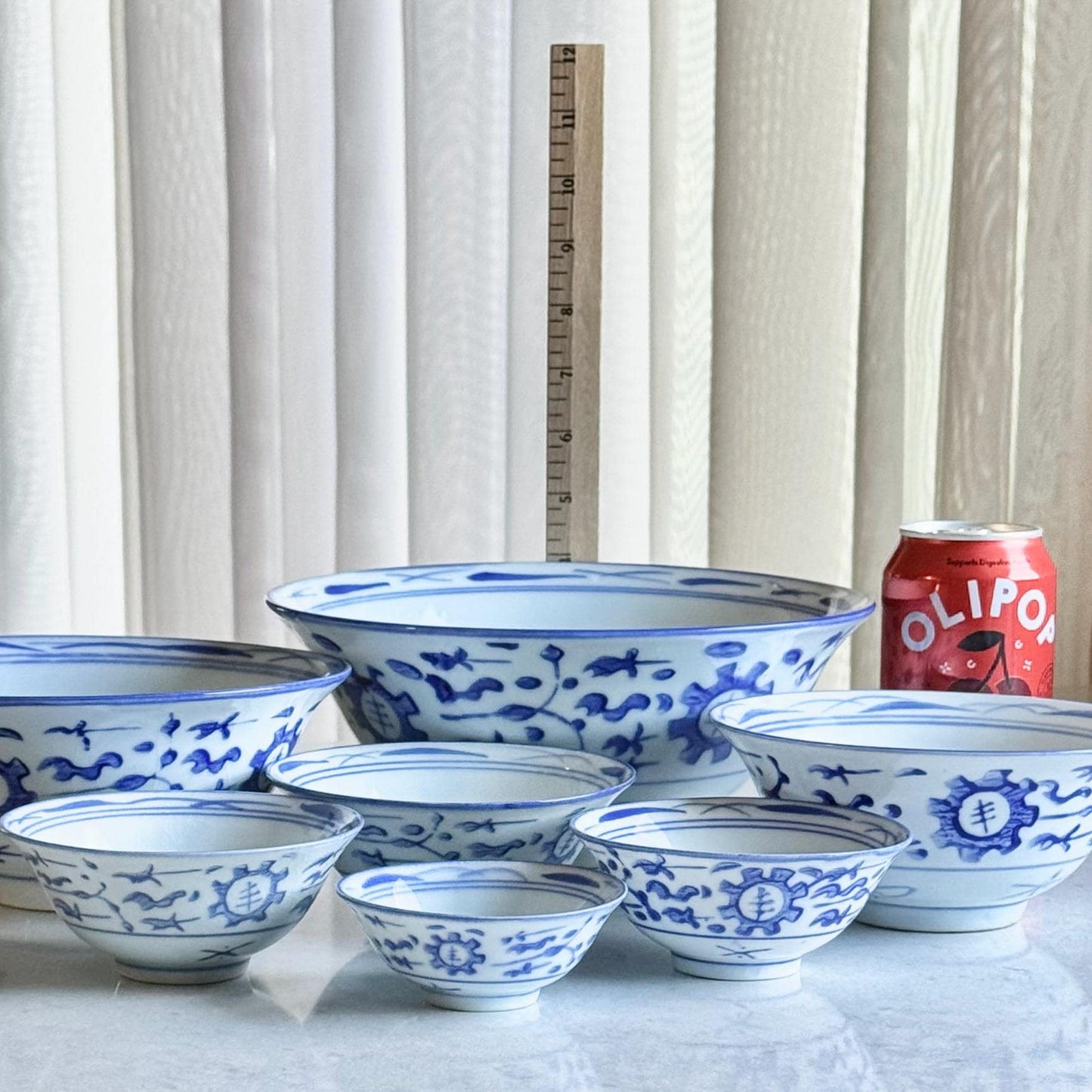 Vintage Blue and White Chinese Nesting Bowls - Set of 7