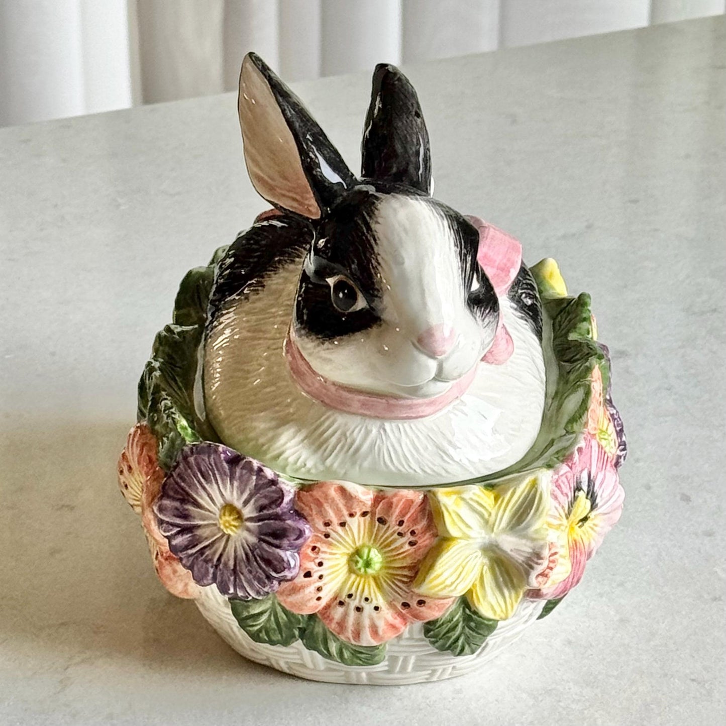 Vintage Fitz & Floyd Pansy Parade Bunny Rabbit Oval Box with Lid (circa 1995)