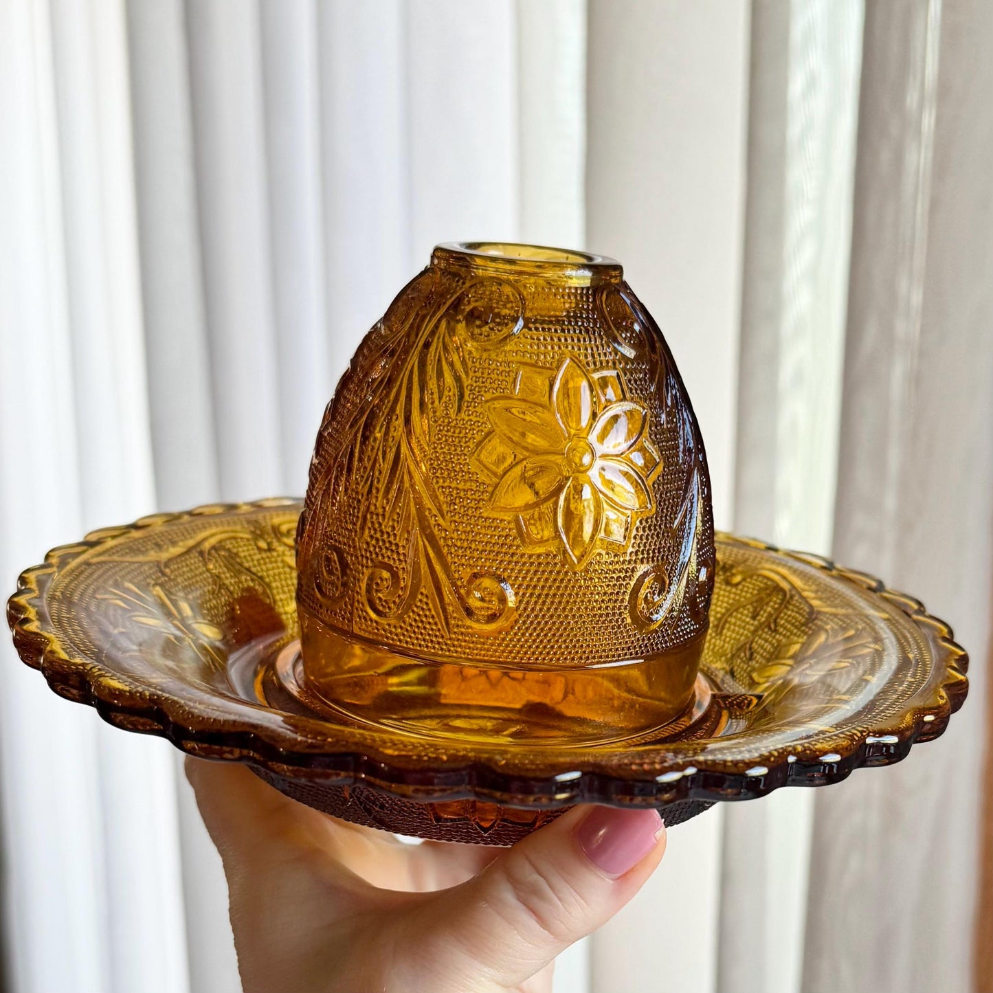 Vintage Indiana Glass Tiara Exclusive Amber Fairy Light / Courting Lamp / Candle Holder