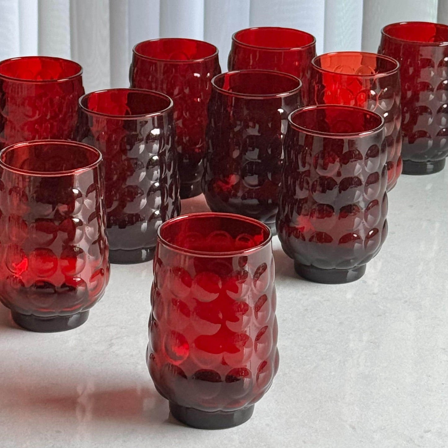 Vintage Anchor Hocking Ruby Red 12 Ounce Bubble Tumbler Glasses - Set of 10