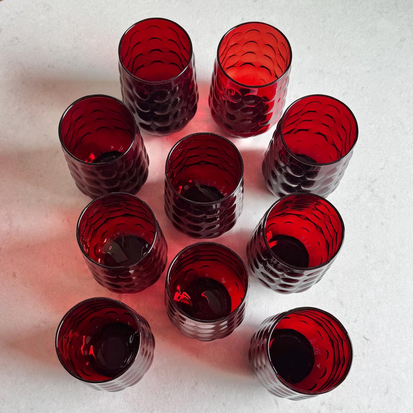 Vintage Anchor Hocking Ruby Red 12 Ounce Bubble Tumbler Glasses - Set of 10