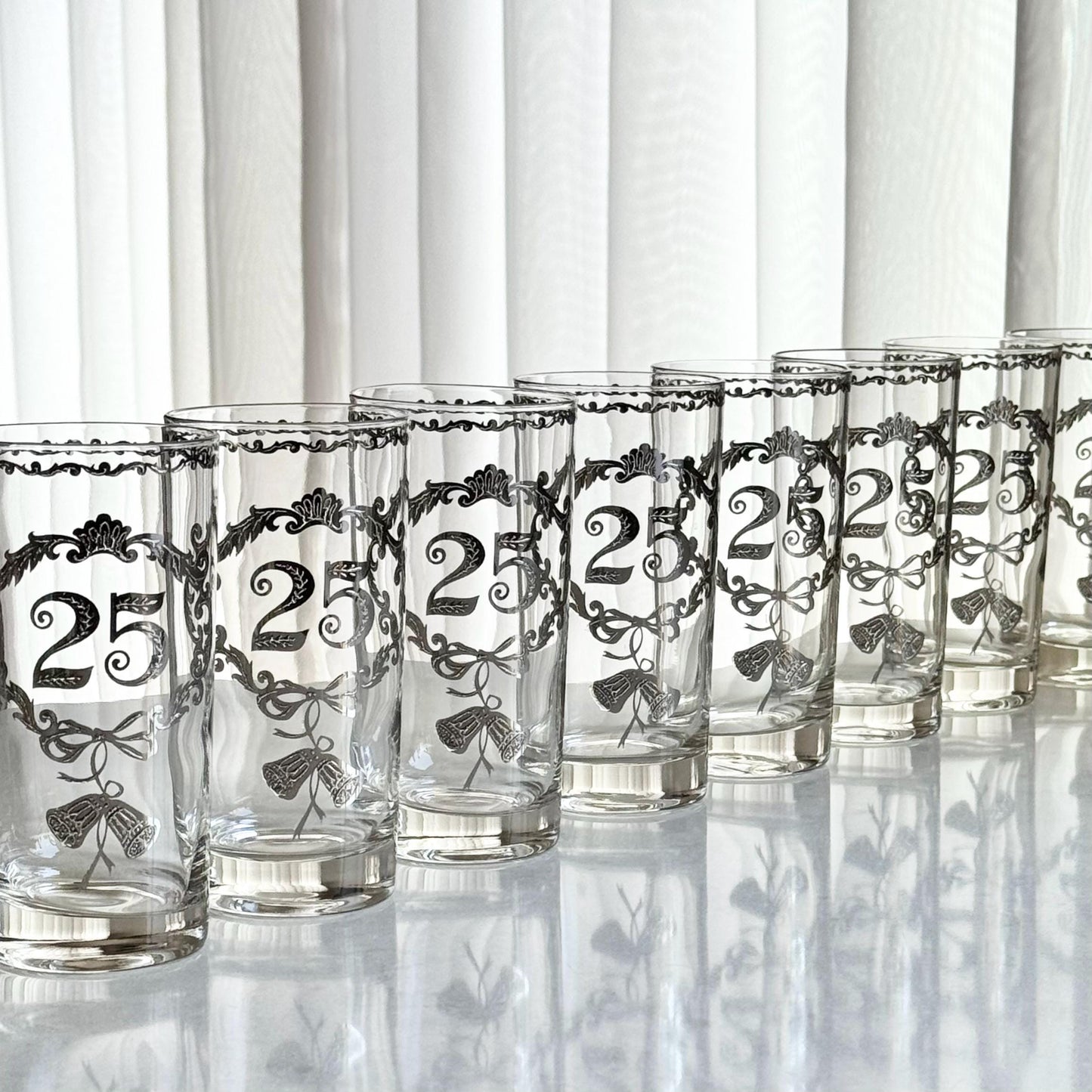 Vintage Culver 25th Silver Anniversary Highball Glasses - Set of 8