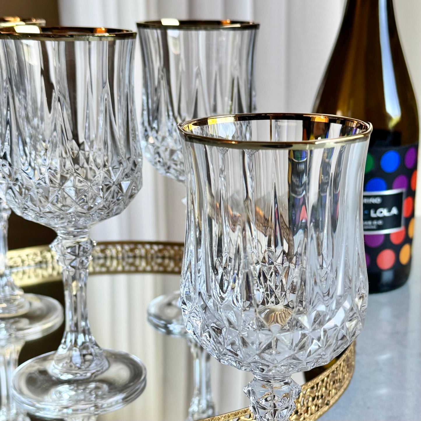 Vintage Cristal D’Arques-Durand Longchamp Glasses with Gold Rims - Set of 4