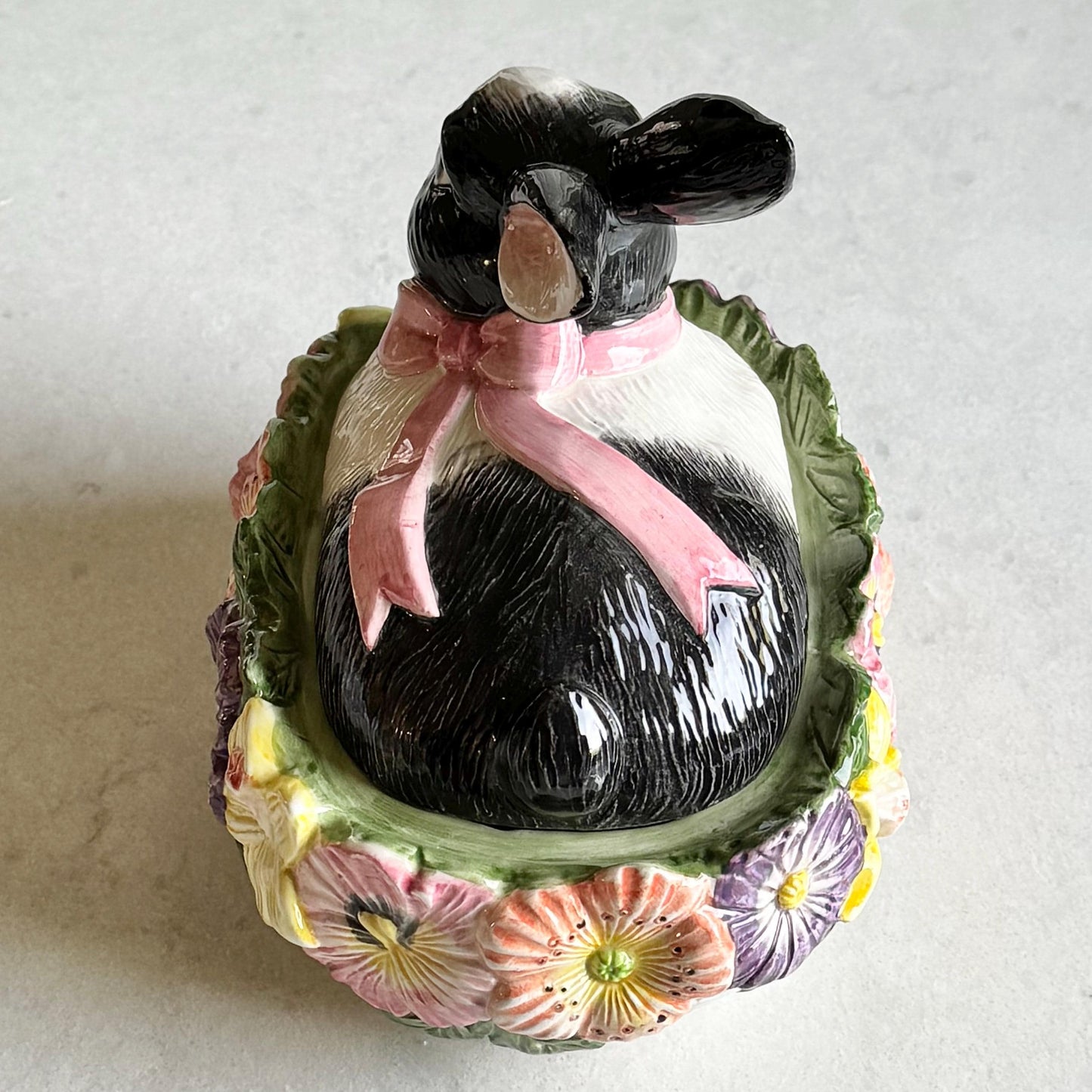 Vintage Fitz & Floyd Pansy Parade Bunny Rabbit Oval Box with Lid (circa 1995)