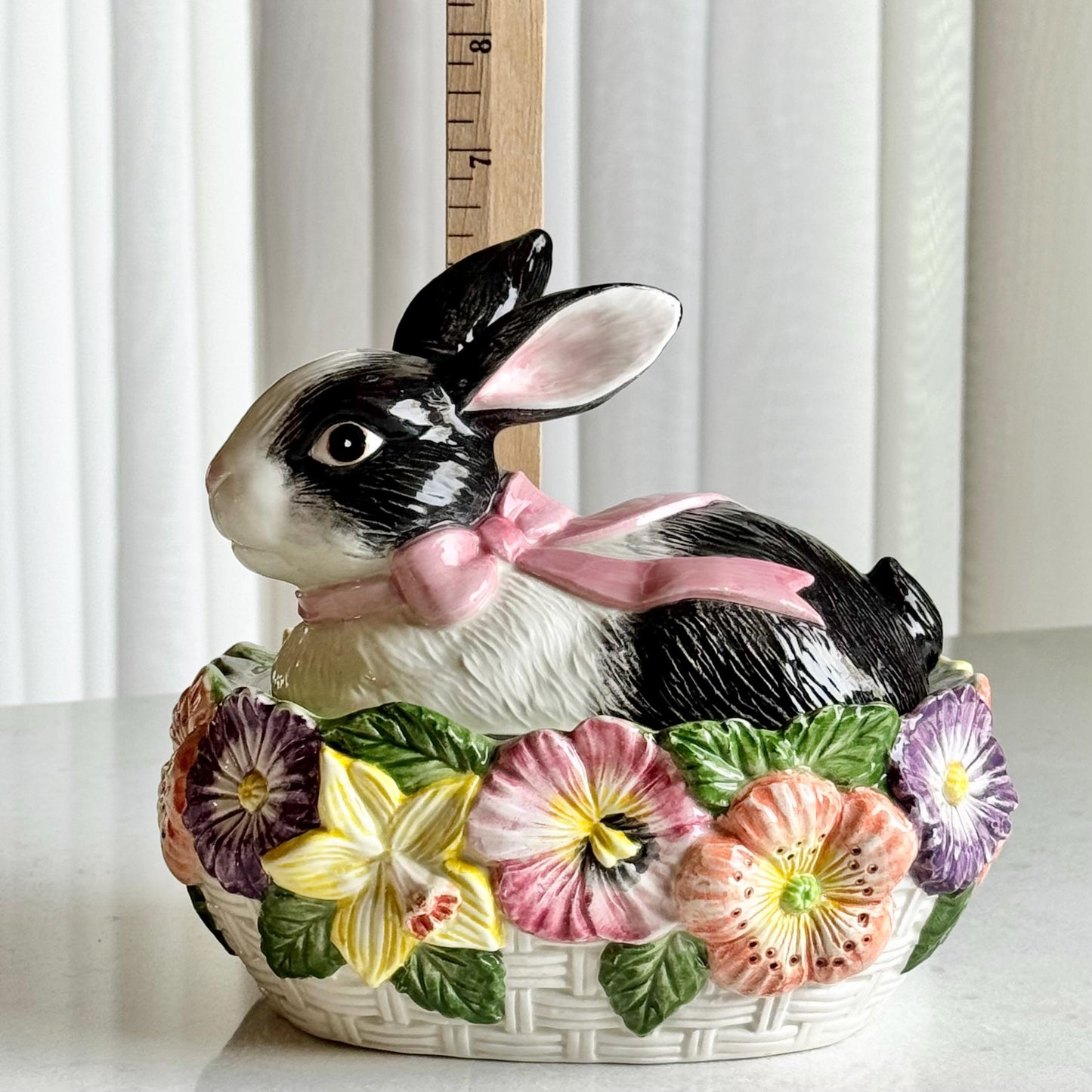 Vintage Fitz & Floyd Pansy Parade Bunny Rabbit Oval Box with Lid (circa 1995)