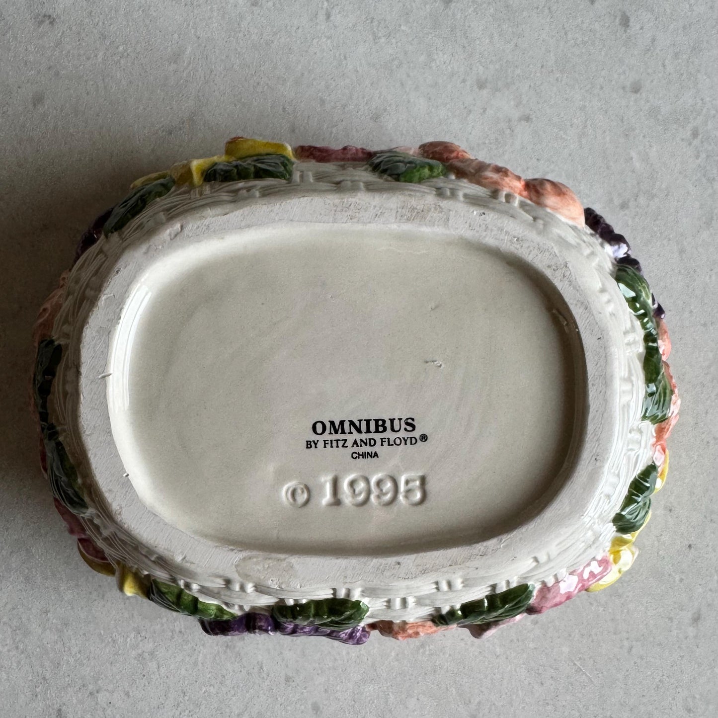 Vintage Fitz & Floyd Pansy Parade Bunny Rabbit Oval Box with Lid (circa 1995)
