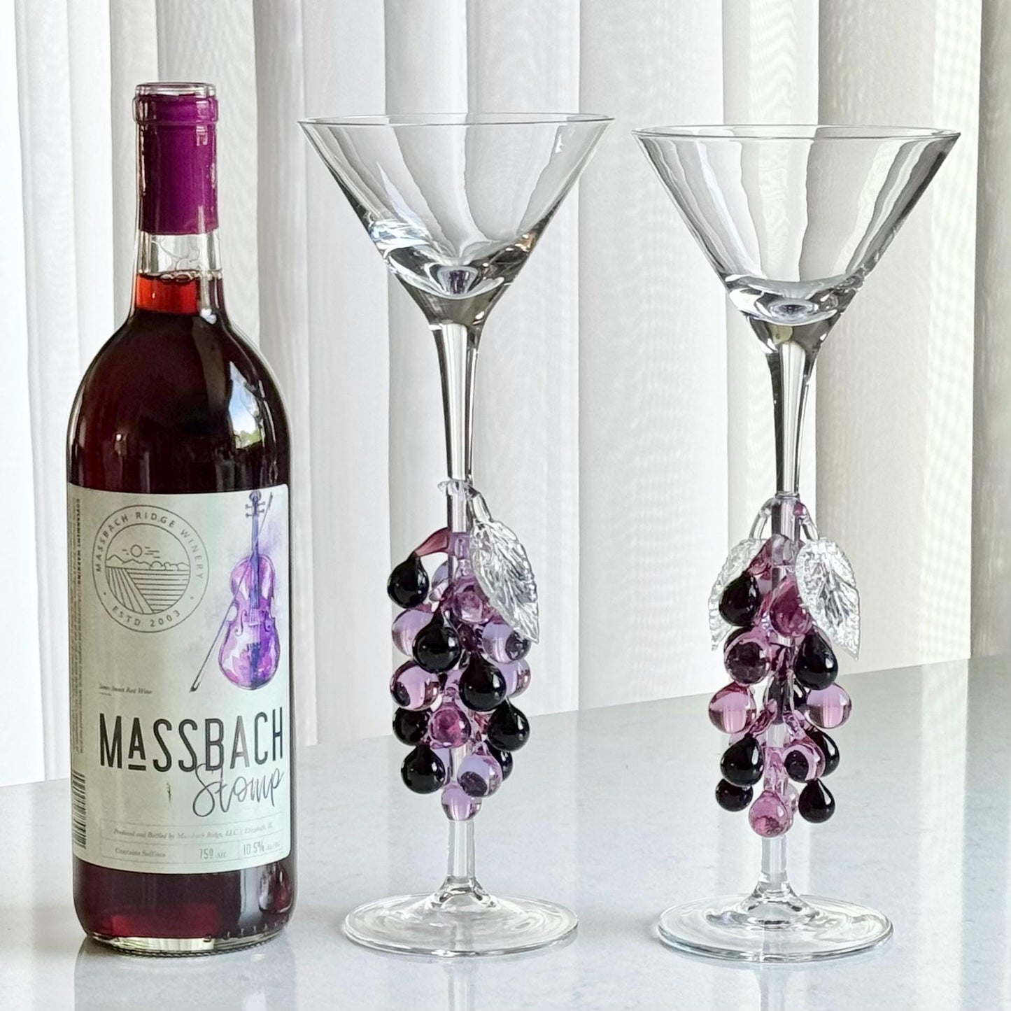 Vintage Murano Hand Blown Grape Stem Glasses - Set of 2