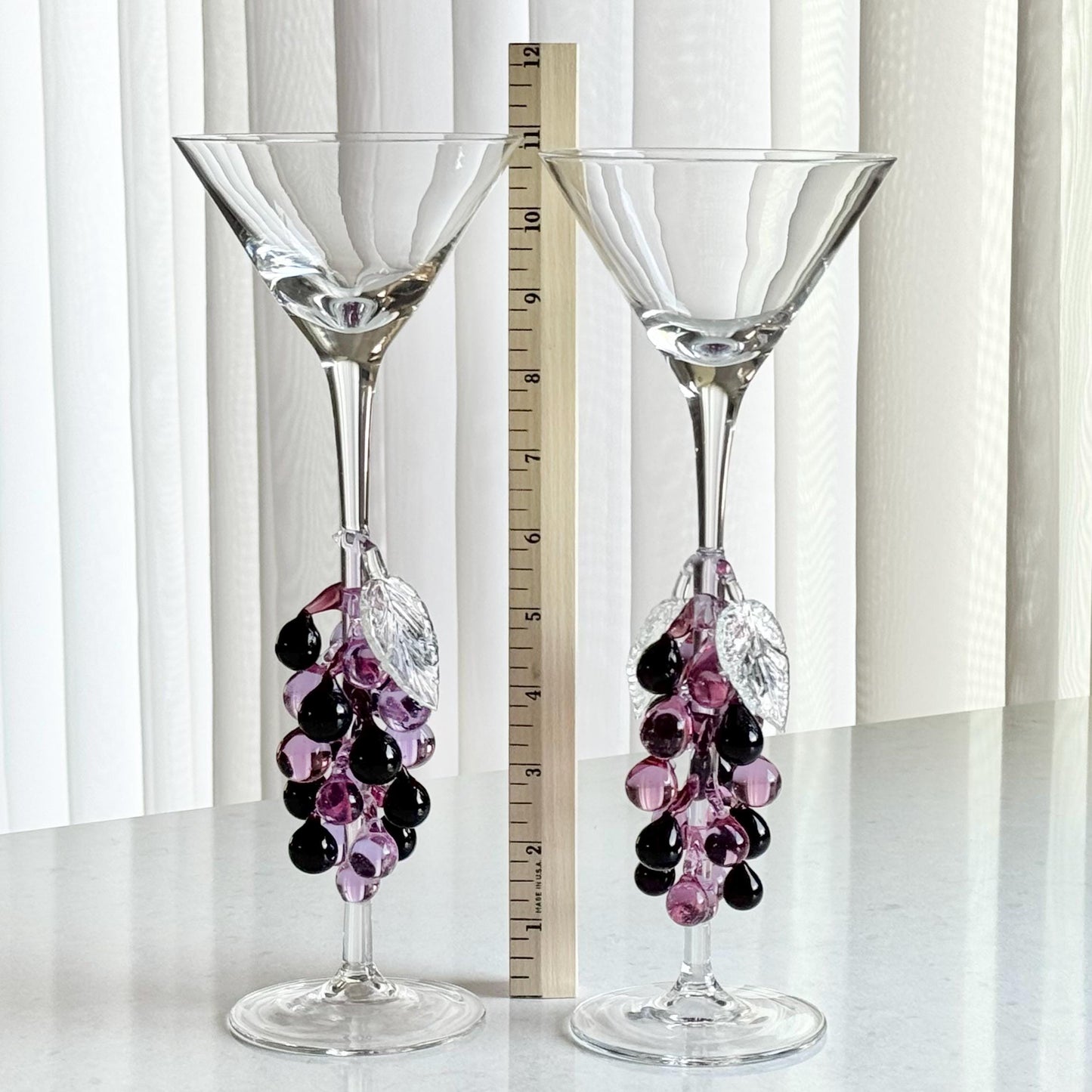 Vintage Murano Hand Blown Grape Stem Glasses - Set of 2