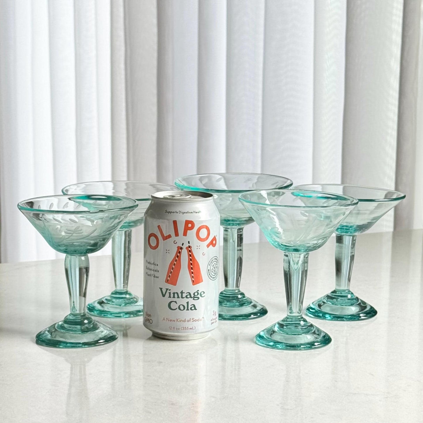 Vintage Hand Blown Bottle Green Glasses - Set of 5