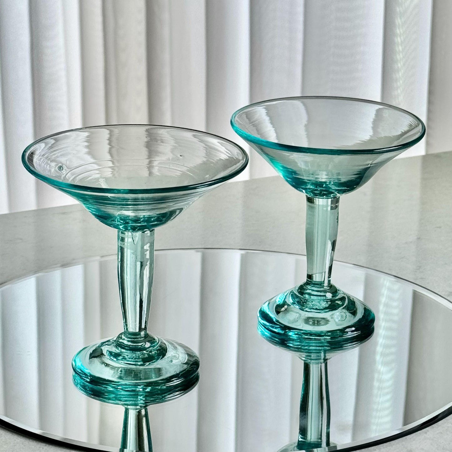 Vintage Hand Blown Bottle Green Glasses - Set of 5