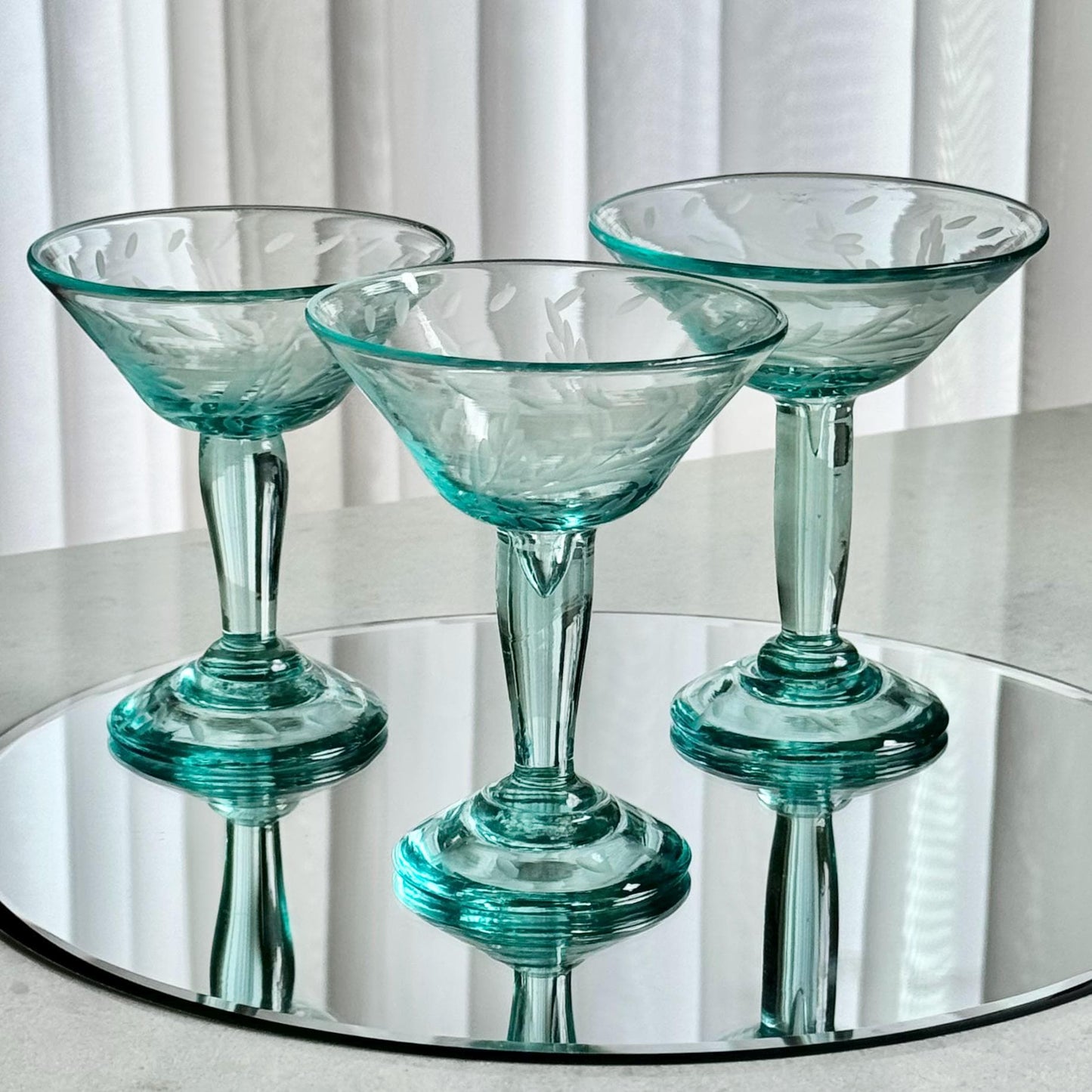 Vintage Hand Blown Bottle Green Glasses - Set of 5