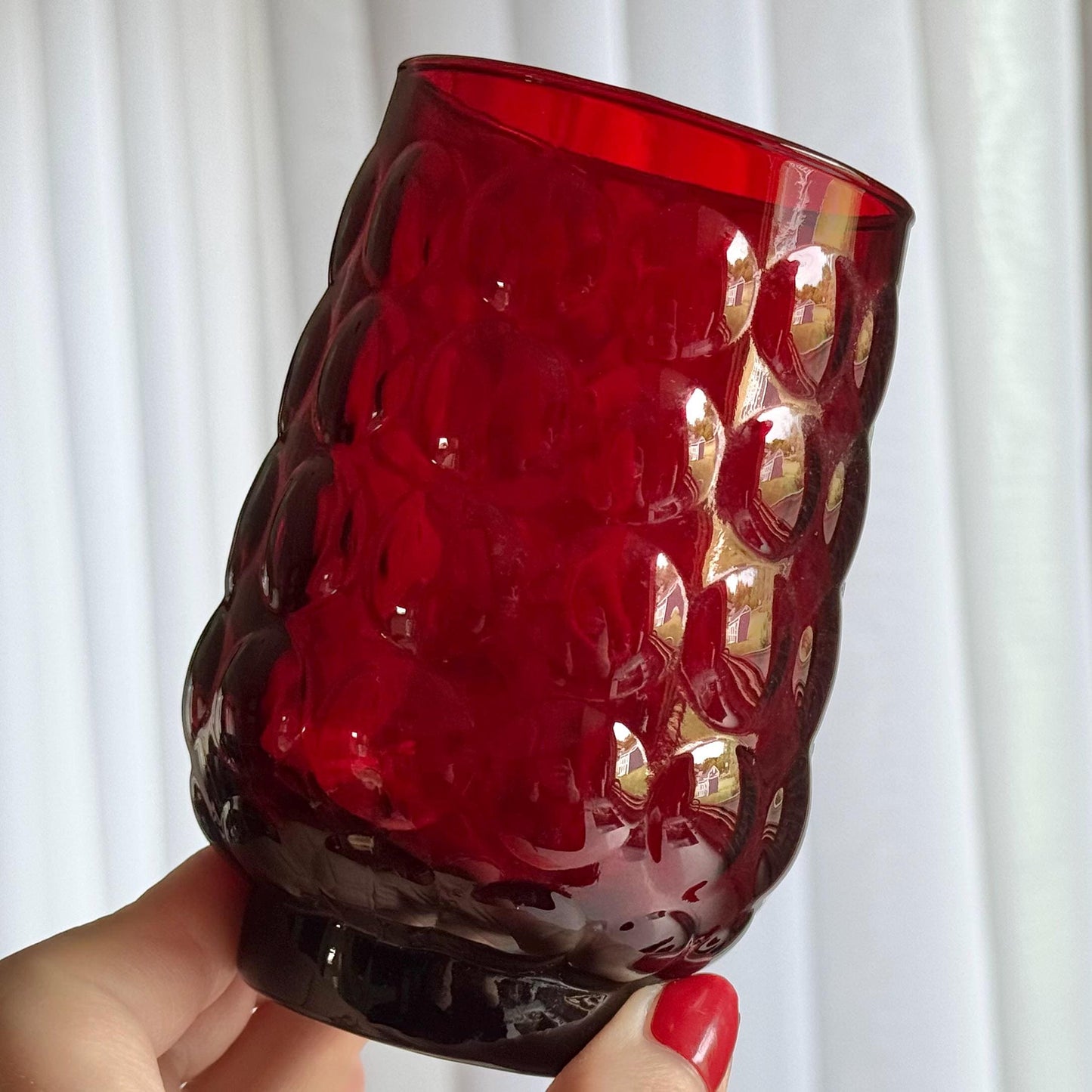 Vintage Anchor Hocking Ruby Red 12 Ounce Bubble Tumbler Glasses - Set of 10