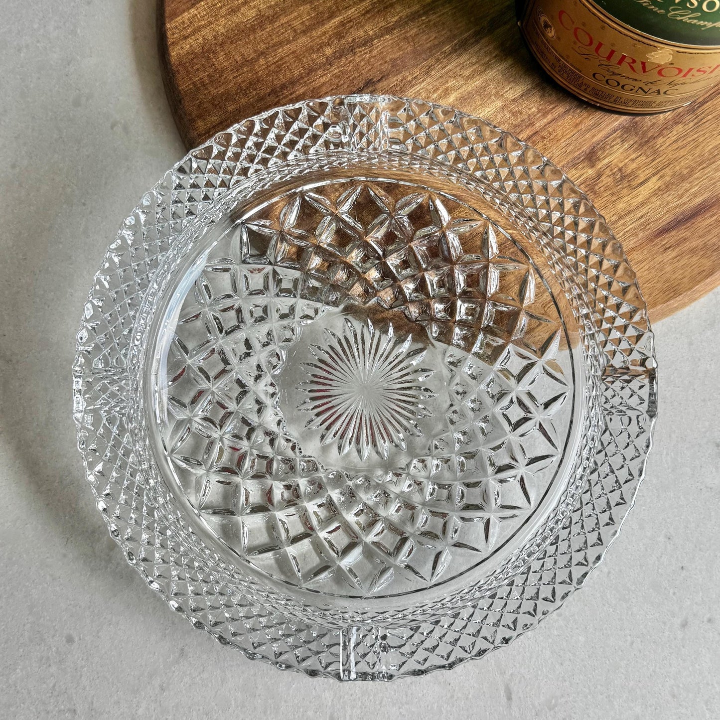 Vintage Anchor Hocking Wexford Waffle Diamond Point Large Ashtray - 8-1/4” Across
