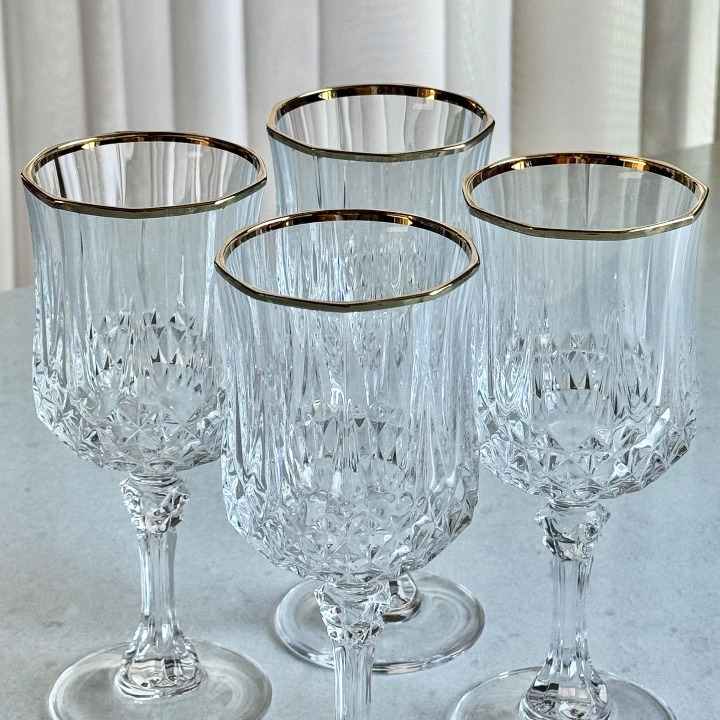 Vintage Cristal D’Arques-Durand Longchamp Glasses with Gold Rims - Set of 4