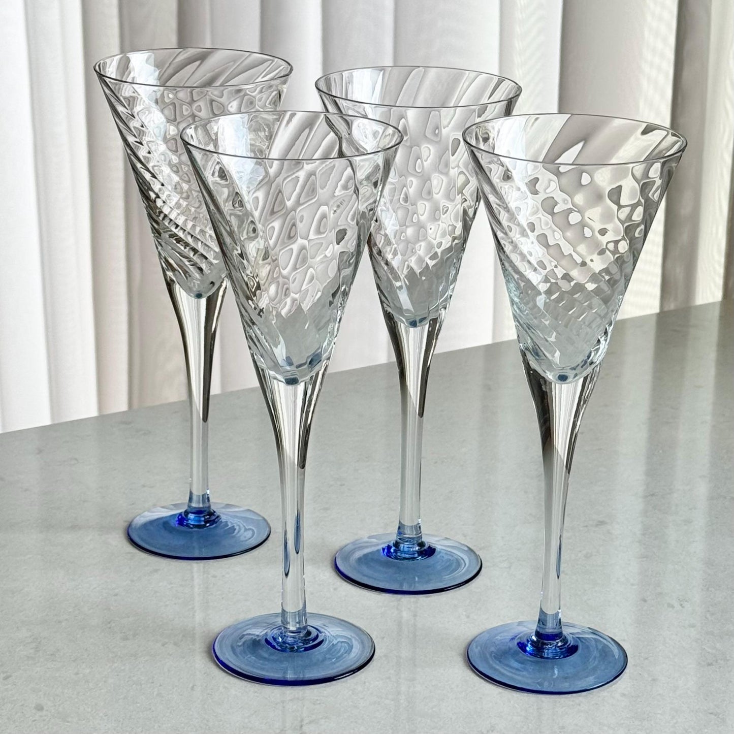 Vintage Blue Foot Optic Swirl Glasses - Set of 4