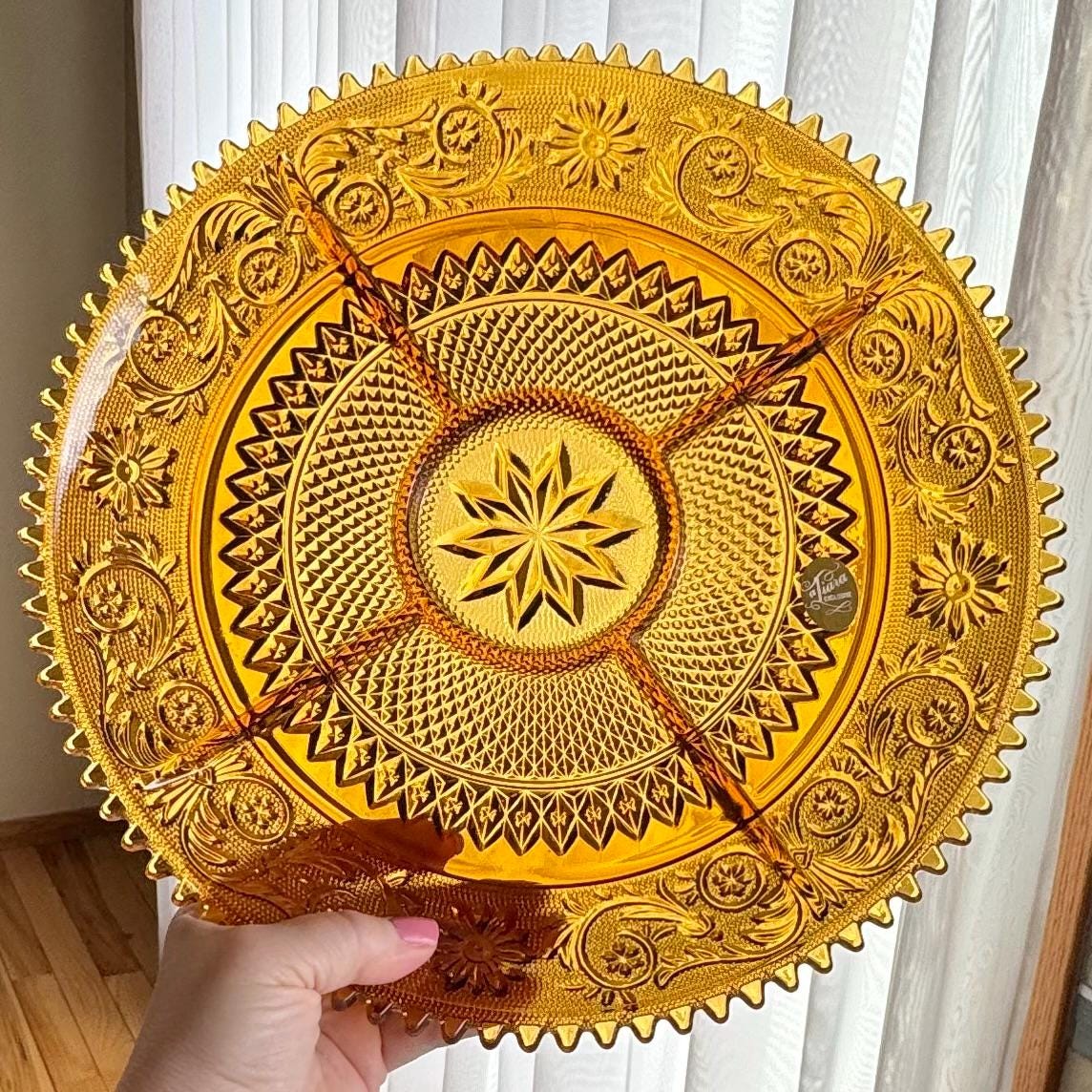 Vintage Indiana Glass Tiara Exclusive Amber Five-Part Divided Dish