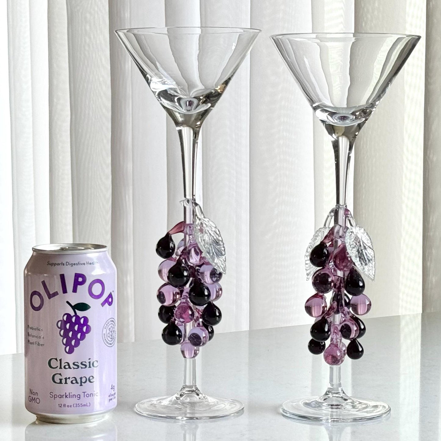 Vintage Murano Hand Blown Grape Stem Glasses - Set of 2
