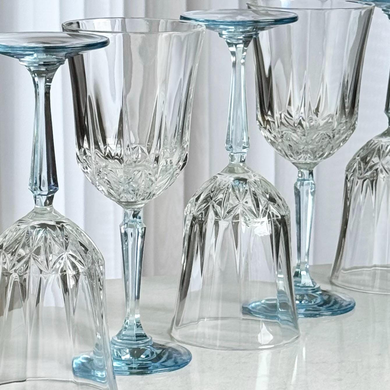 Vintage St. George American Heritage Blue Stem Glasses - Set of 6