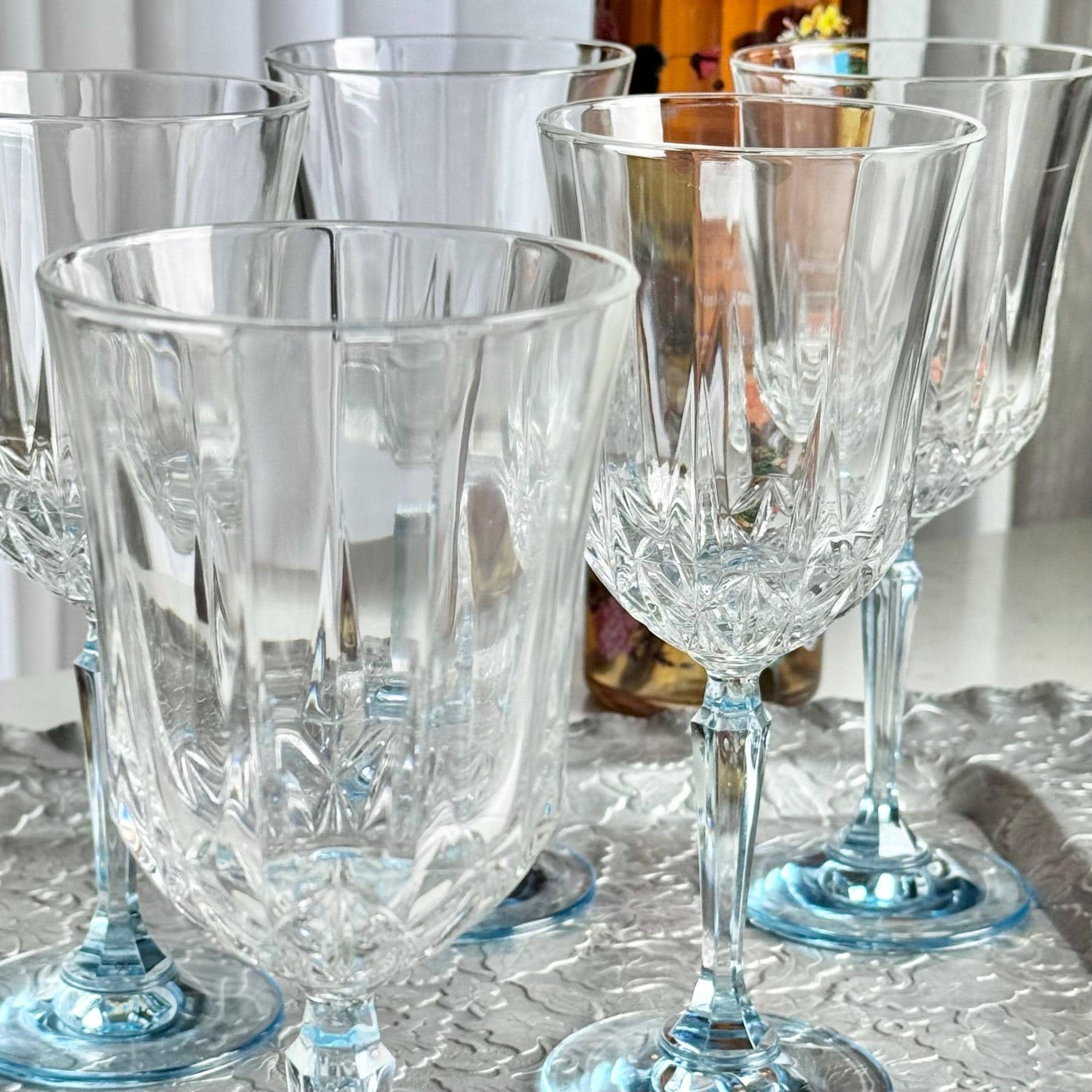 Vintage St. George American Heritage Blue Stem Glasses - Set of 6