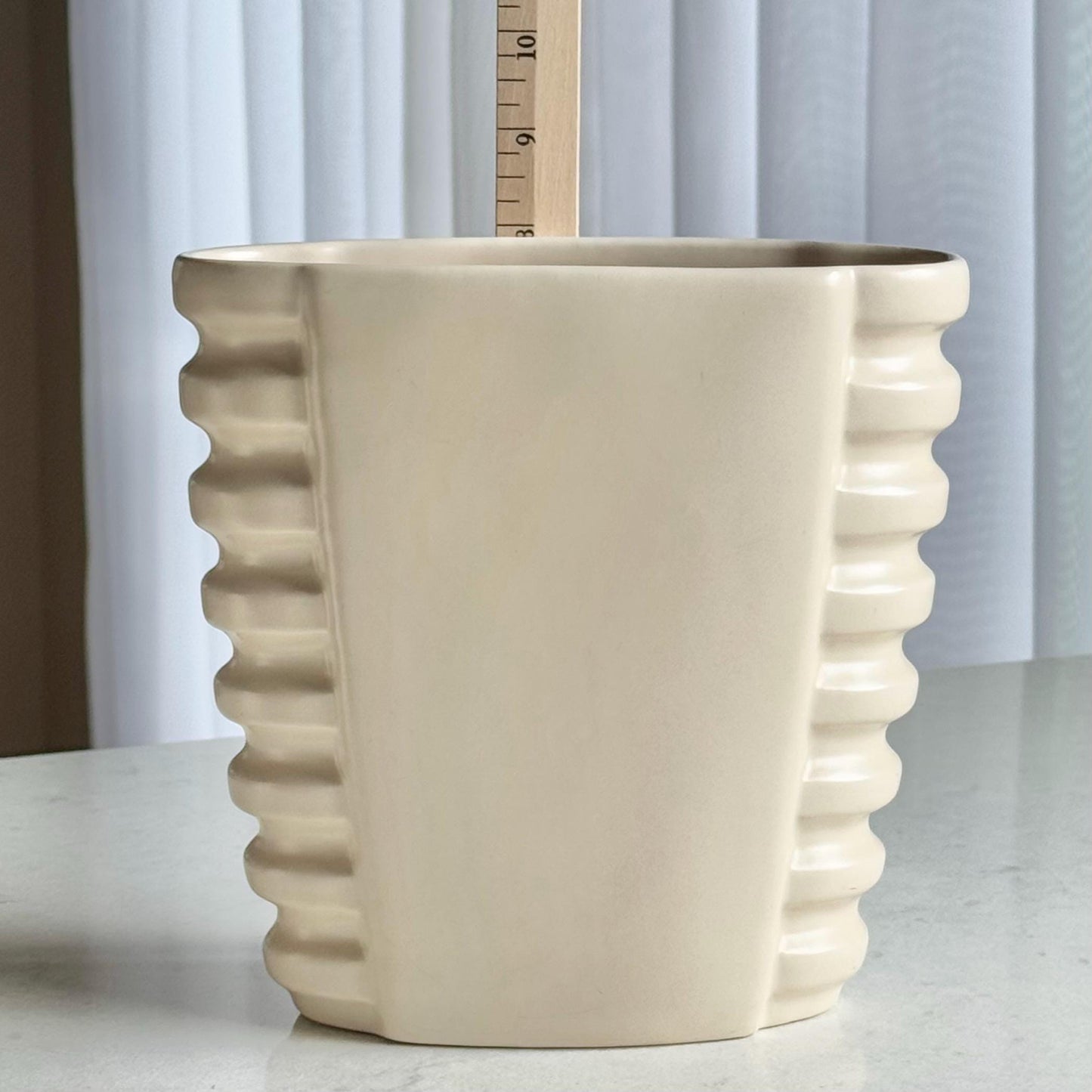 Vintage Catalina Pottery Large Ribbed Vase