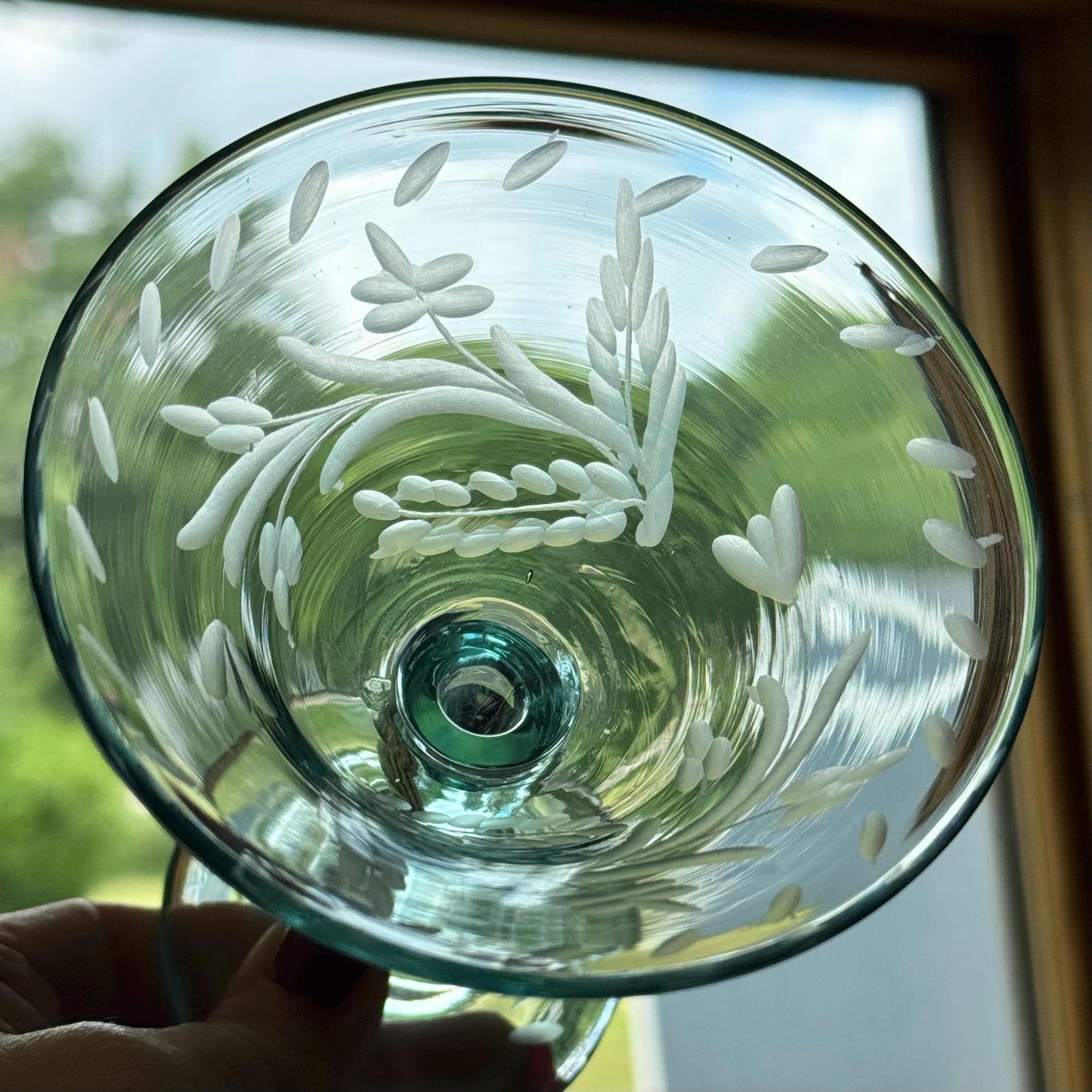 Vintage Hand Blown Bottle Green Glasses - Set of 5