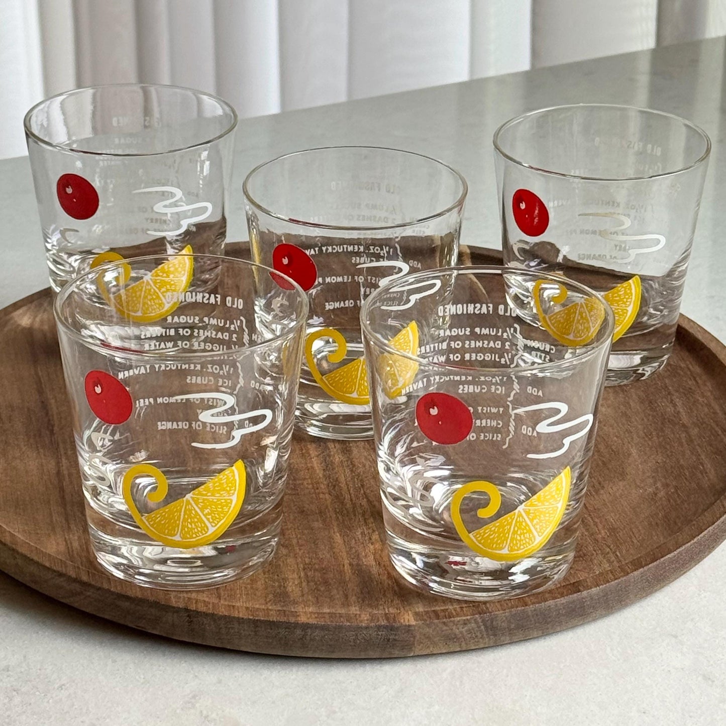 Vintage Old Fashioned Recipe Glasses - Set of 5