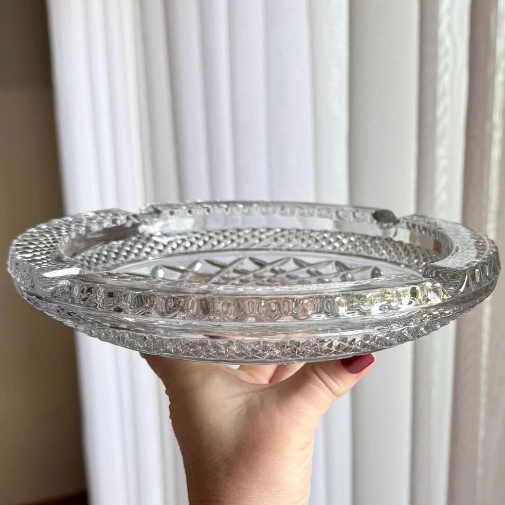 Vintage Anchor Hocking Wexford Waffle Diamond Point Large Ashtray - 8-1/4” Across